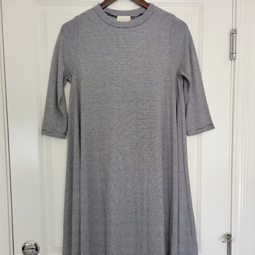 Striped Crewneck Maxi Dress in Grey and White